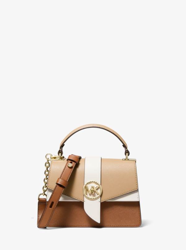 Damske Satchel Taske Michael Kors Greenwich Extra-Small Color-Block Saffiano Leather Hnede - Kabelky Michael Kors Nejlevnejsi | BDMAO-5269